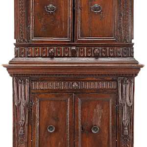18th Century Italian Baroque Carved Walnut Two Tier Cabinet 