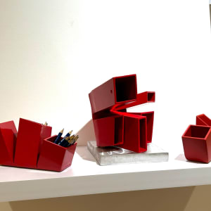 red organizer installation by Vivien Collens