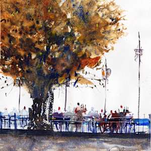 Coffee in Nice Two by SteveGriggsWatercolor