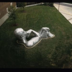 Recumbent Thinker, Pedestal Chairs, and TV Thinker (BGSU - Olscamp Hall) by Richard Roth