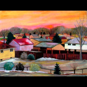 University of Toledo/Gillham Hall Purchases by Bonnie Dolin, John & Marcia Koverman, Dana Oldfather, Jan Bell, Edward Casagrande, Beth Himsworth, Katherine Ignatenko, Melinda Rosenberg, Michael Sheets, Sai Sinbondit, Becky Linhardt  Image: Bonnie Dolin, Aurora, OH 
"Back Yards, Sunset", Pastel 19.5" x 25.5", $1,300