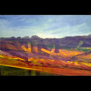 University of Toledo/Gillham Hall Purchases by Bonnie Dolin, John & Marcia Koverman, Dana Oldfather, Jan Bell, Edward Casagrande, Beth Himsworth, Katherine Ignatenko, Melinda Rosenberg, Michael Sheets, Sai Sinbondit, Becky Linhardt  Image: Katherine Ignatenko, Cleveland, OH 
"Rainbow Field", Oil on panel, 13.5" x 20" $600
