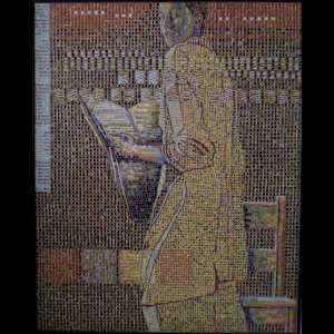 University of Toledo/Gillham Hall Purchases by Bonnie Dolin, John & Marcia Koverman, Dana Oldfather, Jan Bell, Edward Casagrande, Beth Himsworth, Katherine Ignatenko, Melinda Rosenberg, Michael Sheets, Sai Sinbondit, Becky Linhardt  Image: John and Marcia Koverman, Cincinnati, OH 
"Standing Women Distracted", Mosaic, 61.75" x 50", $3,700