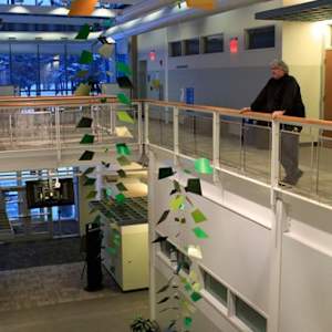 Blue Migration, Leaf Pile, and Rain (Tri-C - Healthcare Technology Building) by Terry Welker
