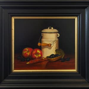 Enamel Churn With Apples and Blackberries by Hilary Gauci