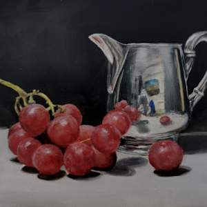 Silver Jug and Red Grapes by Elaine Fraser