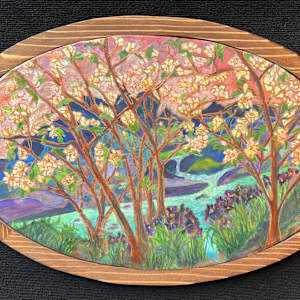 The River of Dreams by MJ Okawa  Image: Immerse yourself in the serene beauty of The River of Dreams, an enchanting original silk painting beautifully accented by a custom redwood frame. Available now.