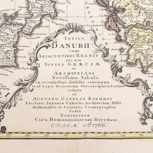 Totius Danubii cum Adjacentibus Regnis nec non Totius Graeciae et Archipelagi Noviffima Tabula by August Gottlob Boehmie, Homann heirs company 