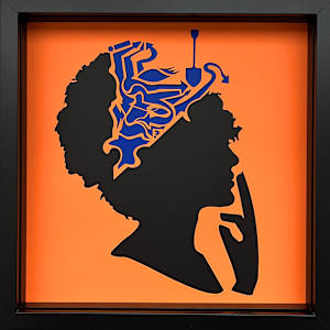 Catharsis by Jessey Jansen  Image: 12x12 paper-cut graphic portraiture in black frame