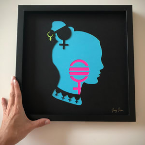 Perpetual Fight by Jessey Jansen  Image: Signed original art made from layers of hand and machine cut paper, meticulously designed and arranged inside 12x12in black wood shadowbox frame