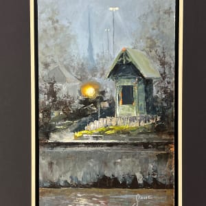 Dockmaster's Trolley Station At Winter's Low Tide by Scott Nost  Image: Painting is mounted in  standard "floater" frame.