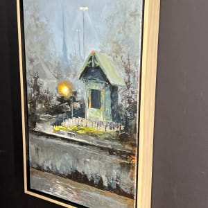 Dockmaster's Trolley Station At Winter's Low Tide by Scott Nost  Image: Painting is mounted in  standard "floater" frame.