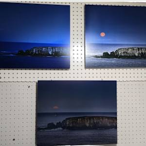 Snow Moon and Dauntless Series on Metal (3 x 16" x 20") by Jeremy Likness  Image: The actual prints on the wall.