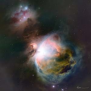 Excalibur: the Great Orion Nebula and Running Man Nebula on Metal, 30" x 30" by Jeremy Likness