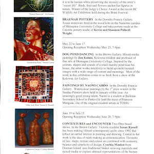 Exhibitions 2001 - January to September by Jesse Birch, Carolyn Houg, Susan Russell, Cynthia Minden, William Allister, Des Bevis, Martin Bradpiece, Naomi Cairns, J. Fenwick Lansdowne, Bill McKibbin, Jean R. Grant Horner, Peter Shostak, Jacob Gleason, Leslie Grant, Alison Hrabluik, Jane Lee, Paul Knight, Kim Munro, Valerie Salez, Jim Kalnin, Kevin Pollard-Wright, Shannon Pollard-Wright, Jackie Doyle, Keiko Bottomley, Jan Williamson-Henwood, Elissa Anthony, Patricia Nelson 