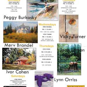 Education Classes and Workshops #2  Image: ED.0000.02.A Winter Classes Feb - Apr Merv Brandel, Peggy Burkosky, Ivor Cohen, Lynn Orriss, Vicky Turner
