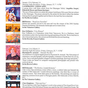 Exhibitions 2001-2005 by Naomi Cairns, Ivor Cohen, Don Farrell, Martin Hill, Audrey Perry, Marilyn Riopel, kristeen verge, Allan N. Smith, Lynda Sawyer  Image: View all pages of this PDF document at https://www.artworkarchive.com/profile/tosh/artwork/exhibitions-2001-2005