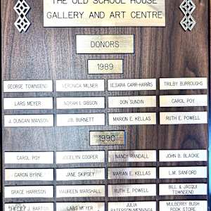 Donor Plaque 1989 1990 by Lars Meyer, Julia Paterson-Menninga, Mulberry Bush Book Store, Lois Brown, Yvonne Dowd, The Craft Shop