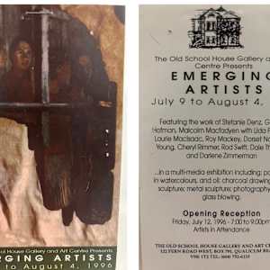 Exhibitions January to December - 1996 by Trish Croal, Signy Cohen, Paul Crawford, Don Emerson, Steve Harkies, Ted Jolda, Jason Marlow, Pauline Pike, Heather Joy Robinson, Marguerite Stevens, Elaine Thompson, Elena Travanut, Michelle Foley, Kal Ralkman, Jocelyne Provost, Stefanie Denz, Darryl Nygaard, Kim Dimond, Patricia Seltzer, Henry Nola, Rene Eaglespirit Dearheart, Richard Menard, Gerda Hoffman, Malcolm Macfadyen, Lida Forester, Laurie MacIsaac, Roy Mackey, Dorset Norwich-Young, Cheryl Rimmer, Rod Swift, Dale Thomas, Darlene Zimmerman, Layne Collinson, Karen Seversen, Pat Wehrman, The Allegro Madrigal Singers, Muriel Keller, Sandy Richardson  Image: Emerging Artists - July 9 to August 4, 1996