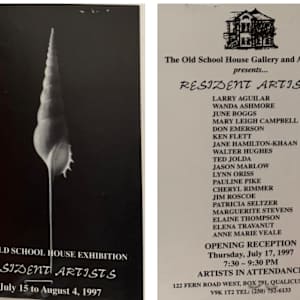 Exhibitions January to December- 1997 by Larry Aguilar, Wanda Ashmore, Mary Leigh Campbell, Wayne Clarke, Don Emerson, Ken Flett, Doug Folkins, Connie Geerts, Lynsey Gibbons, John Gillespie, Dan Gray, Tim Haley, Jane Hamilton-khaan, Gerda Hoffman, Walter Hughes, Bob Hunt, Gordon Hutchens, Michael Jestico, Ted Jolda, Jason Marlow, Francois Mongeau, Lynn Orriss, Pauline Pike, Kevin Pollard-Wright, Sandy Richardson, Cheryl Rimmer, Jim Roscoe, Patricia Seltzer, Sheila Steele, Marguerite Stevens, Elaine Thompson, Elena Travanut, Anne Marie Veale, Pat Wehrman, Oleg A. Minin, Lindy Michie, John Parry, June Boggs, Lynne Johnson, Annie MacGillivray, Sue Taylor  Image: resident Artists