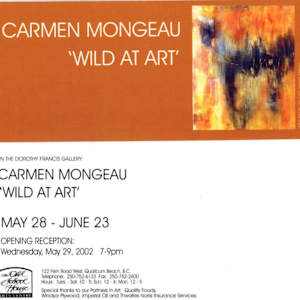 Exhibitions 2002- January to November by Mid Island floral Arts Club, Stan Kenton Orchestra, Charlotte Campbell, Mary Leigh Campbell, Chris Carter, Ted Jolda, Jason Marlow, Maureen Marshall, Carmen Mongeau, Patricia Nelson, Lynn Orriss, Ruth Quinlan, John Quinlan,, Jonathan Rout, Nicholas Pearce, Gina Harris, Ron Robertson, Miyuki Shinkai, Shane Brandel, Willie Seo, Evelyn Seo, George Setterfield, Carol Slater, Graham Wallace, Don White, Jennifer Judge, Marion Espin, Qualicum Weavers and spinners Guild, Nanoose Weavers and Spinners Guild, Thursday Spinners, Mount Arrowsmith Needle Arts guild, Lily Bohlin  Image: Wild at Art