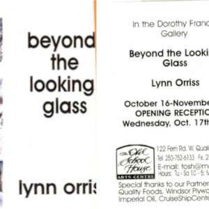 Exhibitions 2002- January to November by Mid Island floral Arts Club, Stan Kenton Orchestra, Charlotte Campbell, Mary Leigh Campbell, Chris Carter, Ted Jolda, Jason Marlow, Maureen Marshall, Carmen Mongeau, Patricia Nelson, Lynn Orriss, Ruth Quinlan, John Quinlan,, Jonathan Rout, Nicholas Pearce, Gina Harris, Ron Robertson, Miyuki Shinkai, Shane Brandel, Willie Seo, Evelyn Seo, George Setterfield, Carol Slater, Graham Wallace, Don White, Jennifer Judge, Marion Espin, Qualicum Weavers and spinners Guild, Nanoose Weavers and Spinners Guild, Thursday Spinners, Mount Arrowsmith Needle Arts guild, Lily Bohlin  Image: Beyond the Looking glass