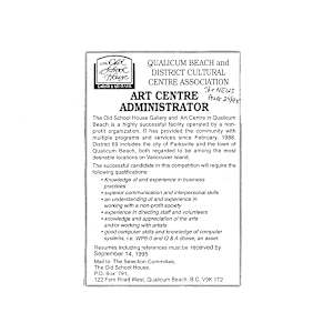 Art Centre Administrator Career Posting 1995