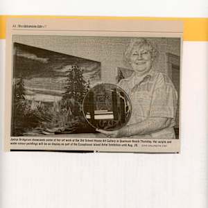 Island Artists on Display - Three New Exhibits on Display - 2006 by Janice Bridgman, Nixie Barton, Ray Bradbury  Image: The physical original article was found on a page with  another news clipping  on the opposite side (Jill Owen-Flood photo painting at Grand Prix d’Art, inventory # ME.2006.08.A)