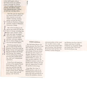 Summer courses at TOSH - May/June 2007 by Jay Doige, Norma Emerson, Lynn Orriss, Pauline Pike, Jacqueline Smith, Jasmine Sonier, Vivien Frow, Margaret Bonneau, Judy Brayden, Rosemarie Gall, Pat Hart, Pat Holland, Carmen Mongeau, Barbara Ann Scot
