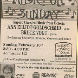Violin meets piano for Sunday at TOSH by Bruce Vogt, Ann Elliot-Goldschmid, Pauline Harborne, Victor Yampolsky, Nathan Milstein, Denes Zsigmondy  Image: 2 images