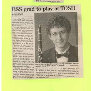 BSS grad to play at TOSH by Liam Hockley, Fred Davies, Rainier Roth, Tom Ackerman, Artie Shaw, Benny Goodman, Earl Thomas, Patricia Kostek, Rebecca Fischer, Tony Booker, Vivien Sears, Ron Hadley, Alex Olson