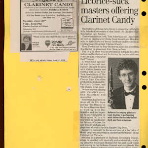 BSS grad to play at TOSH by Liam Hockley, Fred Davies, Rainier Roth, Tom Ackerman, Artie Shaw, Benny Goodman, Earl Thomas, Patricia Kostek, Rebecca Fischer, Tony Booker, Vivien Sears, Ron Hadley, Alex Olson  Image: ME.2008.06.G-01. See multiple images.