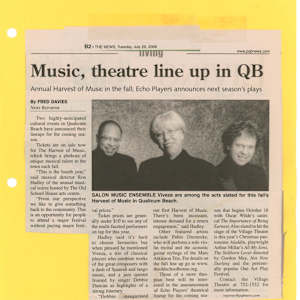 Music, theatre line up in QB by Fred Davies, Ron Hadley, Pablo Diemecke, Debbie Duncan
