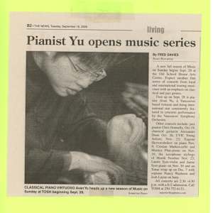 Pianist Yu opens music series by Fred Davies, Avan Yu, Chris Donnelly, Alexander Dunn, Eugene Skovorodnikov, Cristian Markos, Monica Pfau, Monik Nordine, Laurie Syer, Jamie Syer, Nancy Washeim, Josh Layne, Vivien Sears