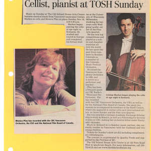 Cellist, pianist at TOSH Sunday - 2008 by Cristian Markos, Monica Pfau  Image: Nov 13, 2008 Oceanside Star edition