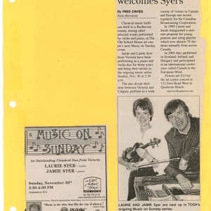 Music on Sunday - Laurie and Jamie Syer by Jamie Syer, Laurie Syer  Image: Nov 28, 2008 - The News Edition