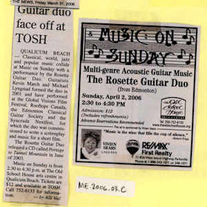 Guitar duo face-off of at TOSH, Music on Sunday- The Rosette Guitar Duo by Kevin March, Michael Lyngstad