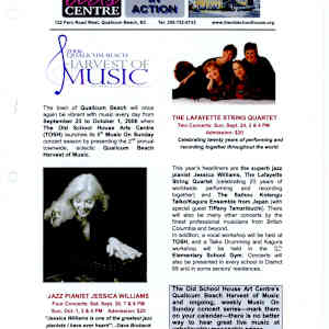 Art in Action Newsletters 2006 - January-April, September by Cynthia Bonesky, Margaret Bonneau, Merv Brandel, Janice Bridgman, Dennis Brown, Rebecca Goodale, Pat Hart, Joan Larson, Jason Marlow, Joanna Rogers, Linda Skalenda, Ben Strating, John Barton, Sandra Lamb, Sara Marreiros, Lynn Orriss, Marshall Soules, Barbara Sundquist, Lafayette String Quartet, Saiho Kotengu Taiko Kagura Ensemble, Tiffany Tamaribuchi, Jessica Williams  Image: Open pdf document to view entire newsletter at https://www.artworkarchive.com/profile/tosh/artwork/art-in-action-newsletters-2006-january-april-september