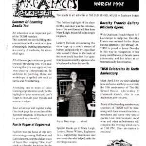 Newsletters 1996: Art in Action and 1998: Art-A-Facts by Mary Leigh Campbell, Dan Gray, Gerda Hofman, Nancy Kruyt, Deborah Maddocks, Anne Marie Veale, Larry Stubbins, Don Mervin, Chris Warren, Shirley McGill, Lyndsay Gibbons, Doug Folkins, Dianne Upper, Bill Rhone, lou Roelofsen, Jesi Barron, joyce burns, Marguerite Stevens, June Boggs, Bob Hunt, Larry Lewis, bill grant, Roger Schrameyer, Rose-Marie Winsby, Bud Tillotson, penny Antifave, Jill gooden, Martin Bradpiece, Audrey Cameron, Dorothy Francis, Pauline Pike, Evelyn Scott, Marge Campbell, Charolette Campbell, Bruce Cryer, Gwen Curry, Carol Frank, Jane Garcia, Lenore Hellum, Kiff Holland, Joyce Kamikura, Renee Wilson, Bill Luchtmeijer, Wendy Saville Wilkes, Bonnie Klein, Frank Sudol, Muriel Patterson, Wendy Robson, Louise Slobodan, Gail Rankin, Mary Peake, Dave Sheppard, Gill Kanachowski, Flo Peel, Susan Murrell, Mary Effa, Larry Aquilar, Hugh Carter, Marjorie Gueho, Yvonne Hooper, Nancy Kruyt, Jason Marlow, Bob Mewburn, Deanne Pilchak, Cheryl Rimmer, Edna Wood, Marlys Robinson, Carole Goodwin, Wilma Richardson, Ray Ludford, Doris Ritchie, Joan O'Ryan, Sally Chard, Linda Reid, Marlyn Swail, Dixie Deans, Deborah Maddocks, Darlene Kellett, Ruth MacKenzie, Bryan Kanarens, Daphne Kellett, William Allister, Colleen Butcher, Frank Gough, Ted Jolda, Horst Lowell, Tom McIver, Edie Miller, Carmen Mongeau, Keith Smith, Sheila Steele, Elsemarie Wilson, Naomi Cairns, Dale McEwan, Larry Jacobson, Stan Hagen, Daniel Lapp, Susan Minchin, Dixie Deans, Don Emerson, Norma Emerson, Rosemarie Gall, Pat Hart, Bill McKibbin, Brad Wylie, William Allsister, Graeme Shaw, Sherry Lee, Mehdi Naimi, Loraine Veysey, Des Bevis, Dan Gray, Pat Holland, Lynn Orriss, Fred Peters, Isabelle Sevrsain, Wanda Ashmore, Gina Harris, Isabelle Marchand, Robin La Pleur  Image: Open PDF documents to view the full newsletters at https://www.artworkarchive.com/profile/tosh/artwork/newsletters-1996-art-in-action-and-1998-art-a-facts