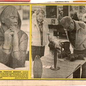 Pauline Pike personal archives 1998 by Mary Leigh Campbell, Bruce Cryer, Don Emerson, Kiff Holland, Joyce Kamikura, Carmen Mongeau, Mehdi Naimi, Muriel Patterson, Pauline Pike, Lorraine Veysey, Madrigal Singers  Image: Woodcarver Francois Mongeau at juried art and craft show