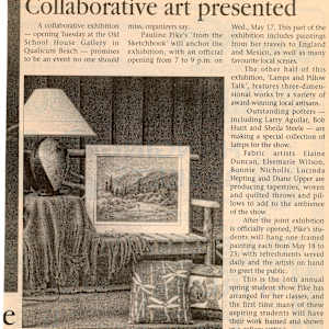 Pauline Pike personal archives 2000 by Larry Aguilar, Elaine Duncan, Lucinda Hepting, Bob Hunt, Sheila Steele, Diane Upper, Elsemarie Wilson, Bonnie Nicholls  Image: Collaborative art presented