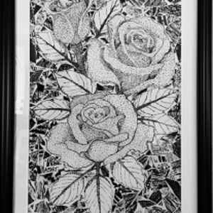 Three Roses by Lydia Watson, WATSART  LLC  Image: Three roses collage matted and framed.