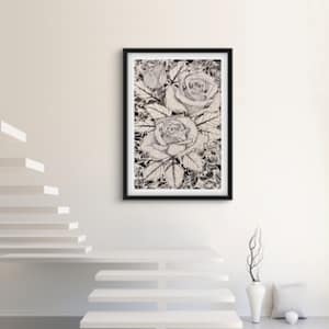 Three Roses by Lydia Watson, WATSART  LLC  Image: Three Roses in a room by the stairs