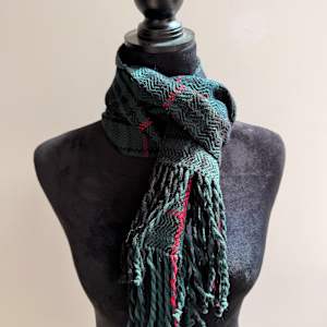 Green + Black plaid scarf by Jill Hankins, Image 4.