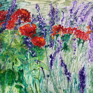 Lavender and Zinnias #7 by Judith Madsen