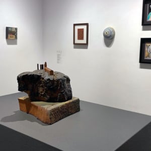 Cherry Tumbling Blocks Quilt by Jody Graff  Image: Magnitude Seven: 19th Annual Small Works Exhibit, installation view 1