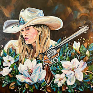 Steel Magnolia Cowgirl - Print on Canvas by Heather Burris