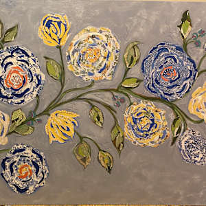 Floral vine on blue by Susie Robb