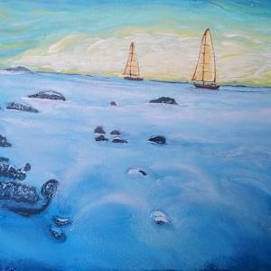 Sailboats in the mist by Lee Kerr