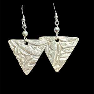 Silver Triangle Textured Earrings by Barbara Miller